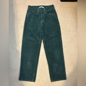 High Rise Straight Leg Green Corduroy Pants
